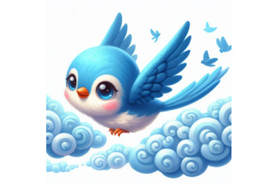 Cute blue bird cartoon flying