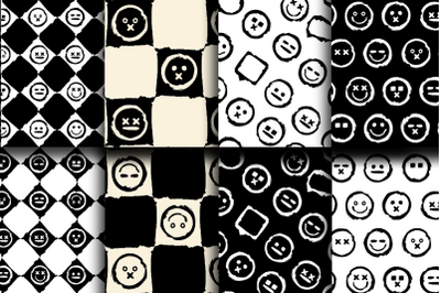 Grunge Smiles Seamless Pattern Set