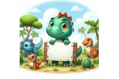 Cute dinosaur cartoon with blank sign