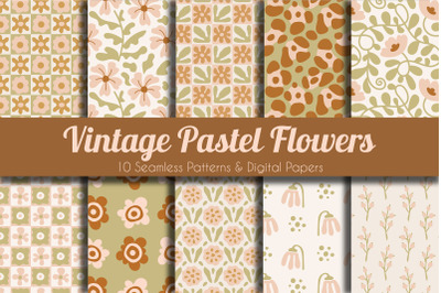 Vintage Pastel Flowers Seamless Patterns