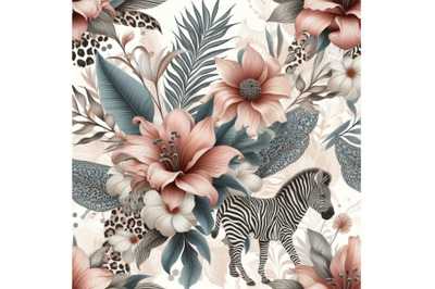 Abstract floral seamless pattern flowers with zebra stripes&2C; leo