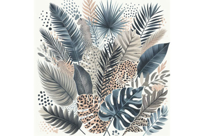 Abstract palm leaves filled with animal print. Modern trendy tro