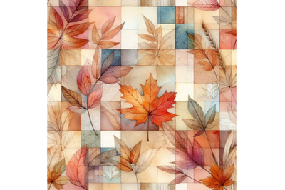 Abstract seamless pattern with watercolor squares and autum