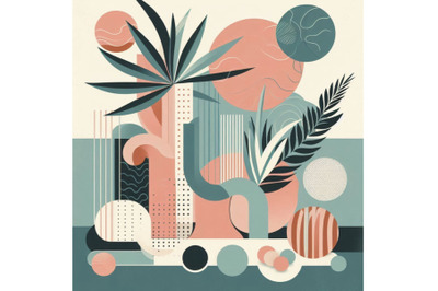 Abstract tropical summer poster in modern mid century style