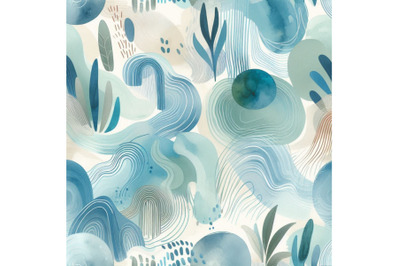 Aqua blue abstract brush strokes seamless pattern. Watercolo