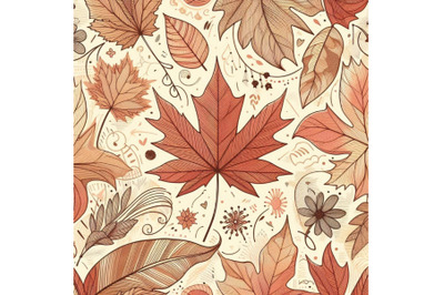 Autumn maple leaf and doodle seamless pattern