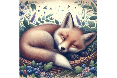 Beautiful image with nice  hand drawn sleeping fox