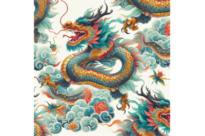 Chinese Dragon watercolor seamless pattern