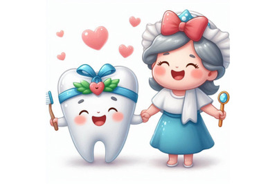 Cute cartoon tooth smile happily with happy mother day