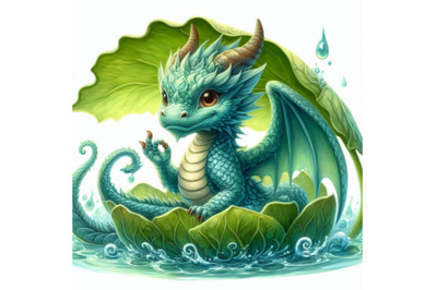 cute dagon setting on a water leaf