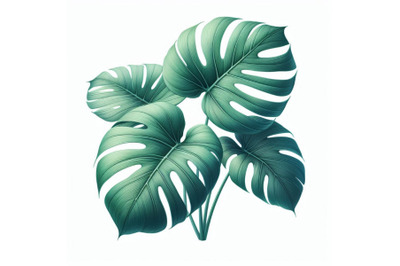 Fresh green monstera leaves on white background. Botanical a