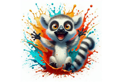 Funny lemur  splash textured background