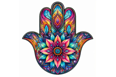 Hamsa Hand in watercolor. Protective and Good luck amulet in I