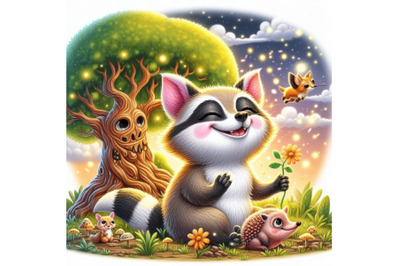 happy Aardwolf clipart with tree and light emitting&2C;