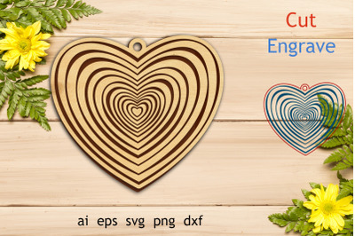 Keychain with heart laser cut&2C; Engraved files