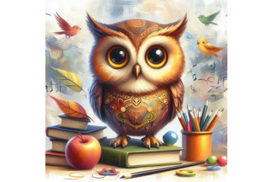 owl bird with school books