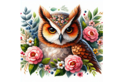 owl with flowers