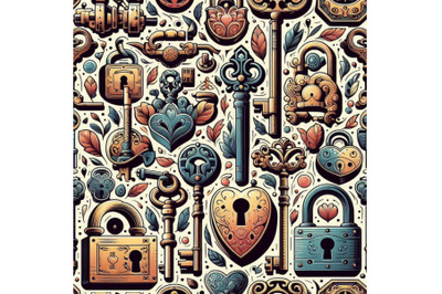 Retro keys and locks seamless pattern