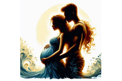 Silhouette of pregnant woman with a husband