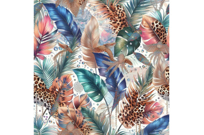 Summer abstract seamless pattern sparkling tropical leaves&2C; le