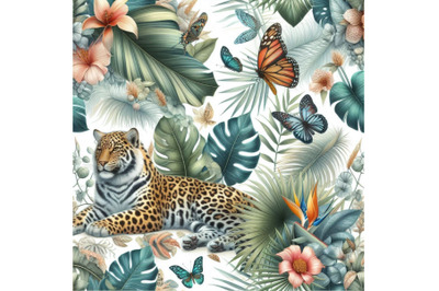 Summer botanical seamless pattern tropical leaves&2C; leopard fur