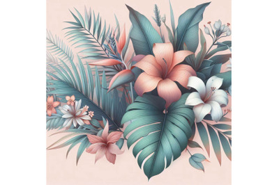 Water color tropical floral painting seamless patter