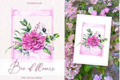 Watercolor Box of flowers PNG