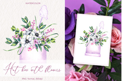 Watercolor Hat box with flowers PNG