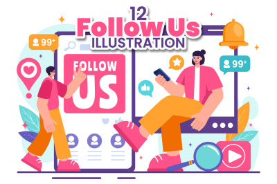 12 Follow Us and Like Illustration