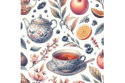 Watercolor tea seamless pattern