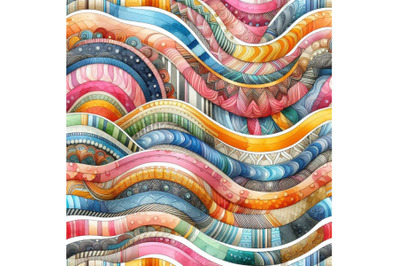 Watercolor textured colorful stripes seamless pattern