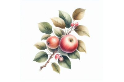 Apple branch with leaves and fruits in waterc