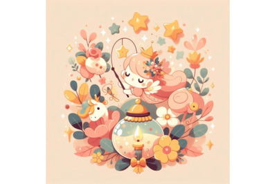 Modern digital illustration in cute magic fairy ta