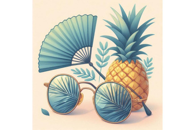 Sun glasses with palm tree, fan palm leaf and