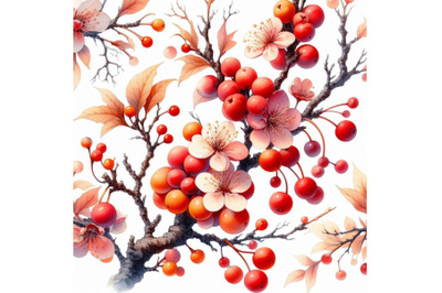 Winter cherry watercolor illustration