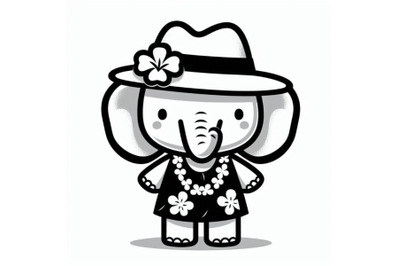 Cute Elephant in panama hat isolated on a white background