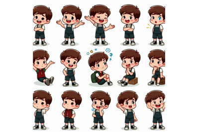 Cute kid with many gesture expression set