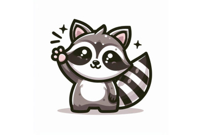 Cute raccoon cartoon waving hand