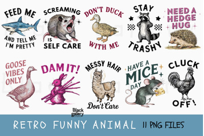 Retro Funny Sarcastic Animal PNG Bundle