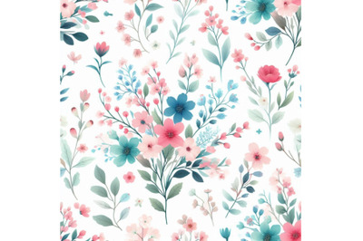 Cute Watercolor Floral Seamless  floral Surface Pattern with Pin