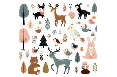 Cute Woodland Forest Animal Vector Illustration Set