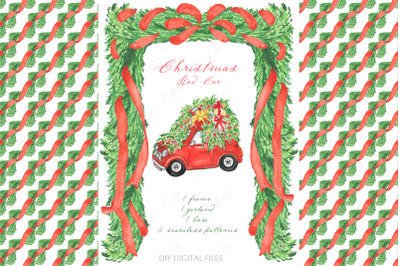 Christmas Red Car Watercolor DIY