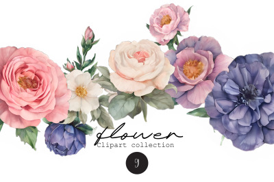 Flower Watercolor Clipart Set