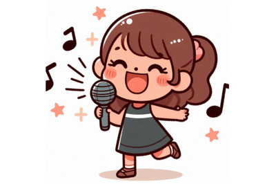 Happy cute kid girl sing a song