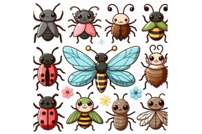 Large Vector Cute Cartoon Bugs