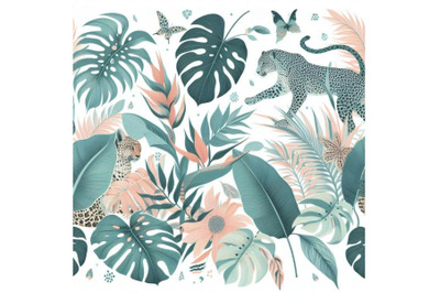 Summer botanical seamless pattern tropical leaves&2C; leopard fur