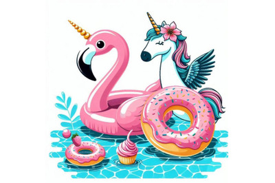 Water color flamingo&2C; unicorn pool float&2C; ring donut lilo floating i