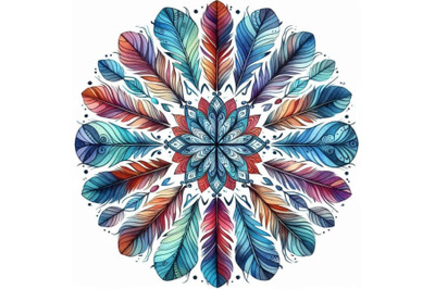 Watercolor abstract mandala. Circular pattern of feathers isolat