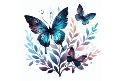 Watercolor butterflies isolated on white background