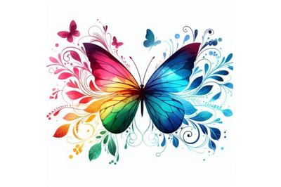 Watercolor butterfly background in rainbow colors